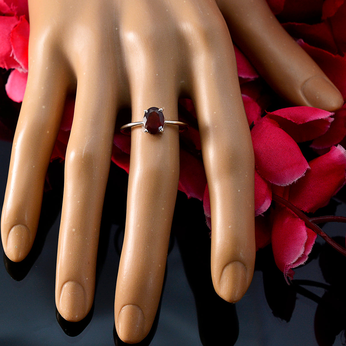 Garnet Solitaire Japanese 92.5 Silver Red Gemstone Elegant  Sophisticated Ring Jewellery