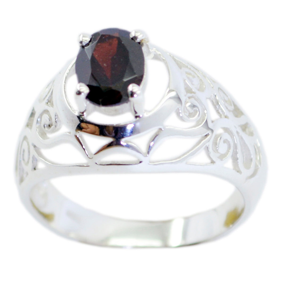 Garnet Solitaire Middle Eastern Sterling Silver Red Gems Whisper thin Filigree Ring Jewelry