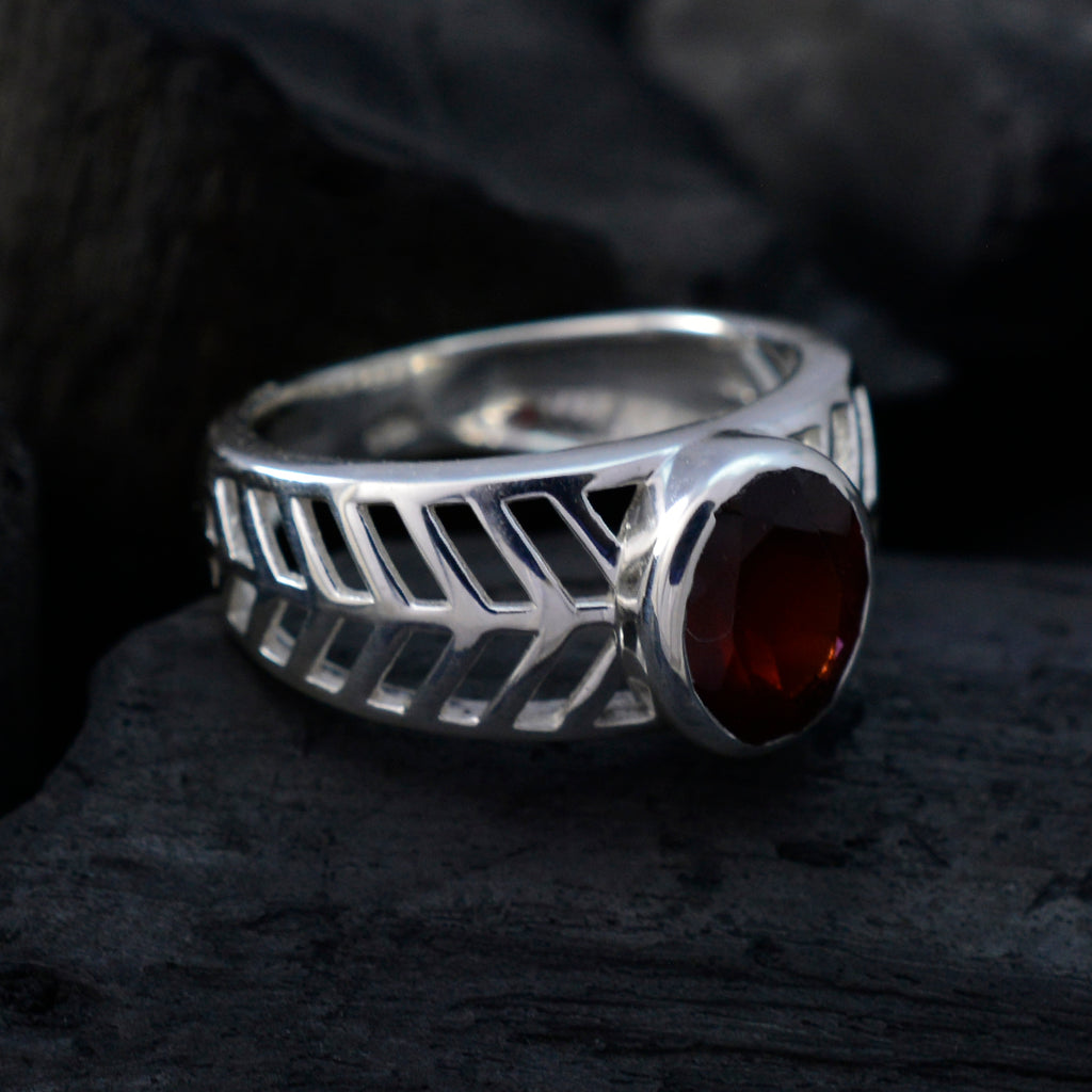 Garnet Solitaire Latin American 925 Sterling Silver Red Gemstones Slim Rope Wire Ring Jewellery