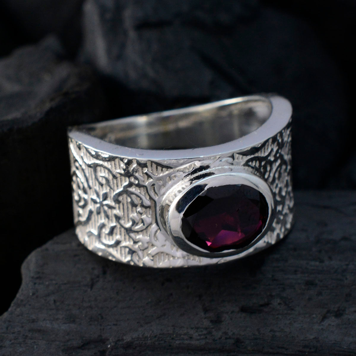 Garnet Solitaire German 925 Silver Red Gemstones Essential  Art Deco Ring Jewelry