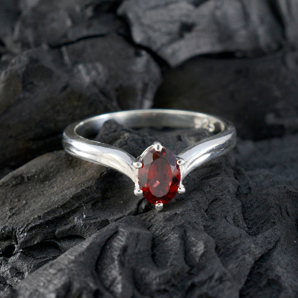 Garnet Solitaire Japanese Sterling Silver Red Gemstone Dainty Contemporary Ring Jewelry