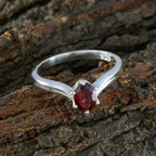 Garnet Solitaire Japanese Sterling Silver Red Gemstone Dainty Contemporary Ring Jewelry