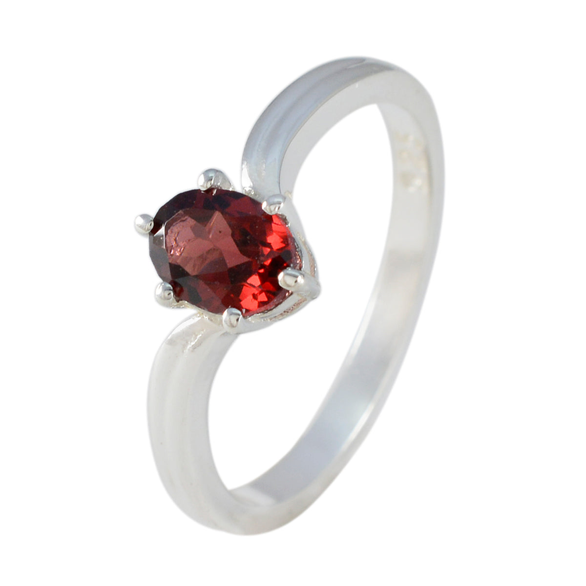Garnet Solitaire Japanese Sterling Silver Red Gemstone Dainty Contemporary Ring Jewelry