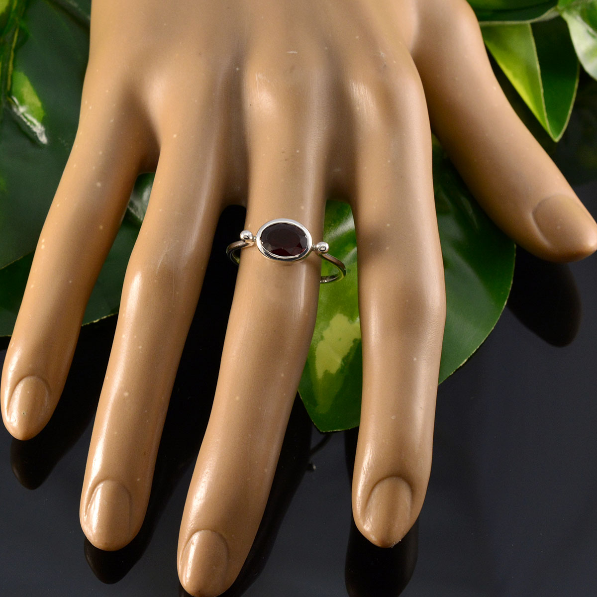 Garnet Solitaire Japanese 925 Sterling Silver Red Gems Dainty Contemporary Ring Jewelry