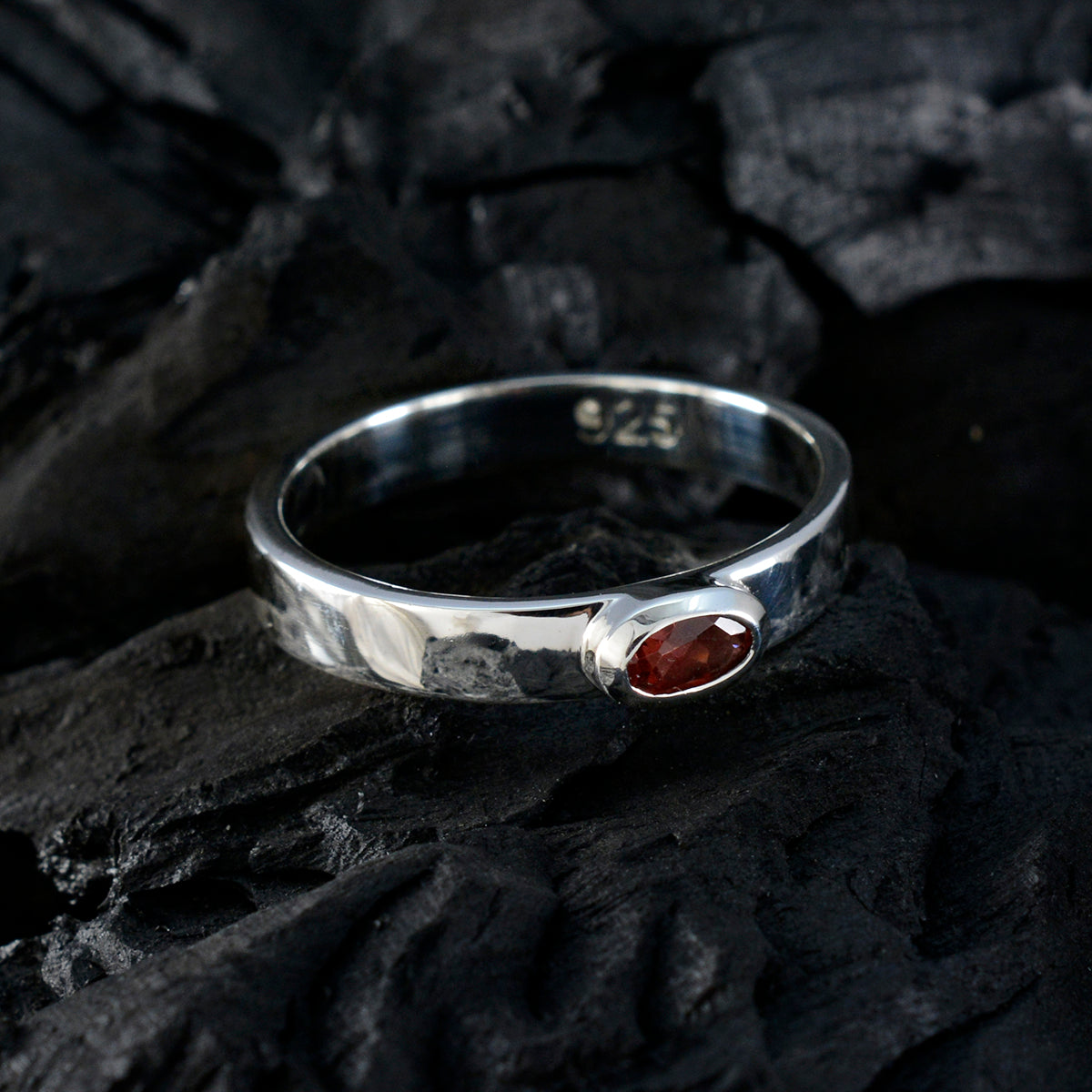 Garnet Solitaire Korean 925 Sterling Silver Red Gemstone Whisper thin Trendy Ring Jewellery