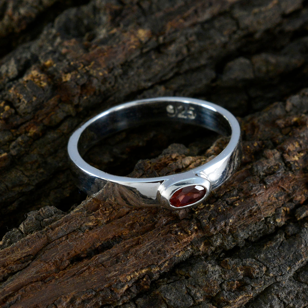 Garnet Solitaire Korean 925 Sterling Silver Red Gemstone Whisper thin Trendy Ring Jewellery