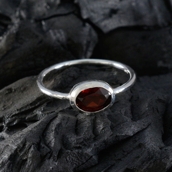 Garnet Solitaire American 925 Sterling Silver Red Gemstone Elegant  Feminine Ring Jewellery