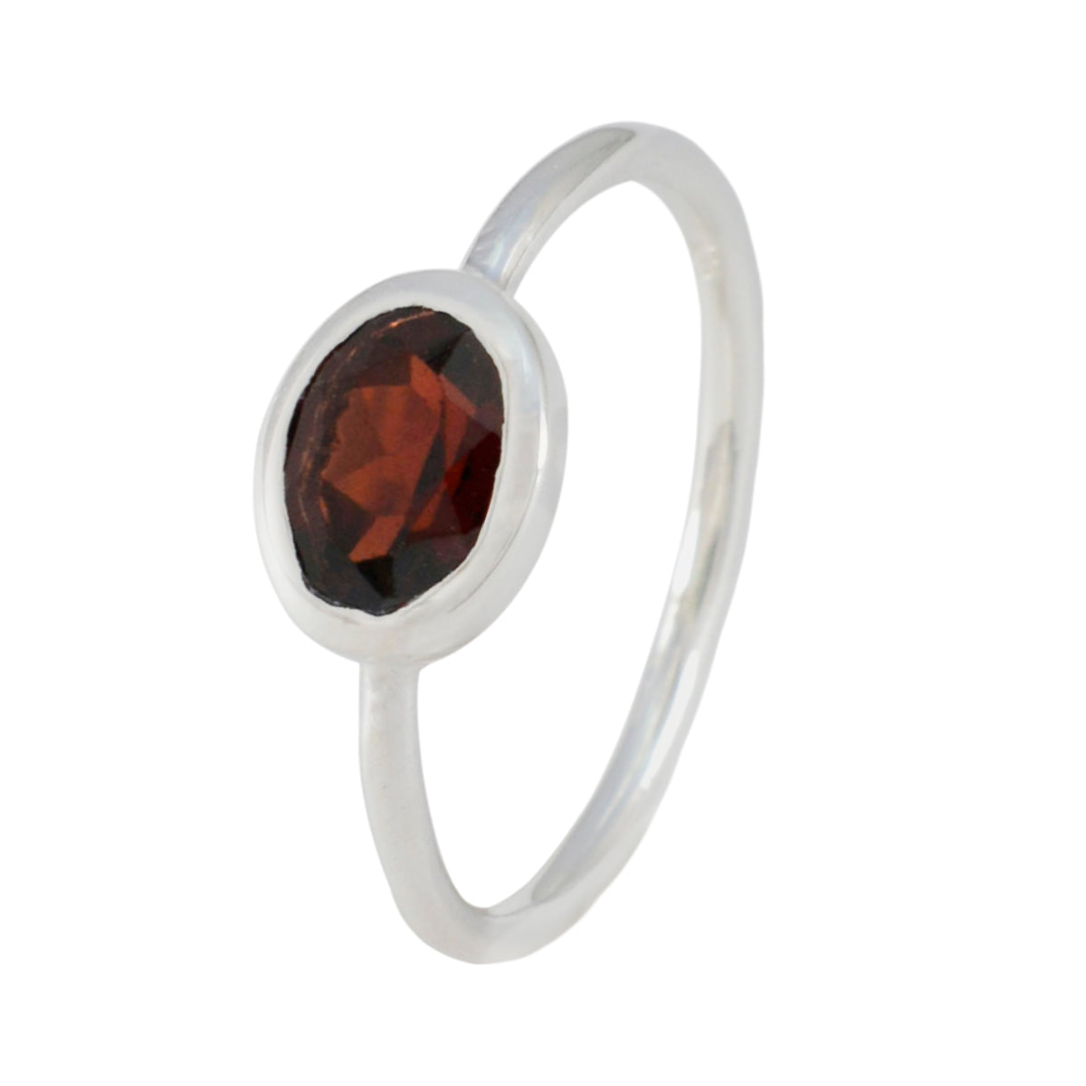 Elegante anello femminile con pietra preziosa rossa in argento sterling 925 americano e solitario in granato Immagine secondaria del prodotto