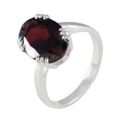 Garnet Solitaire Indian Silver Red Gemstones Tiny Contemporary Ring Jewellery