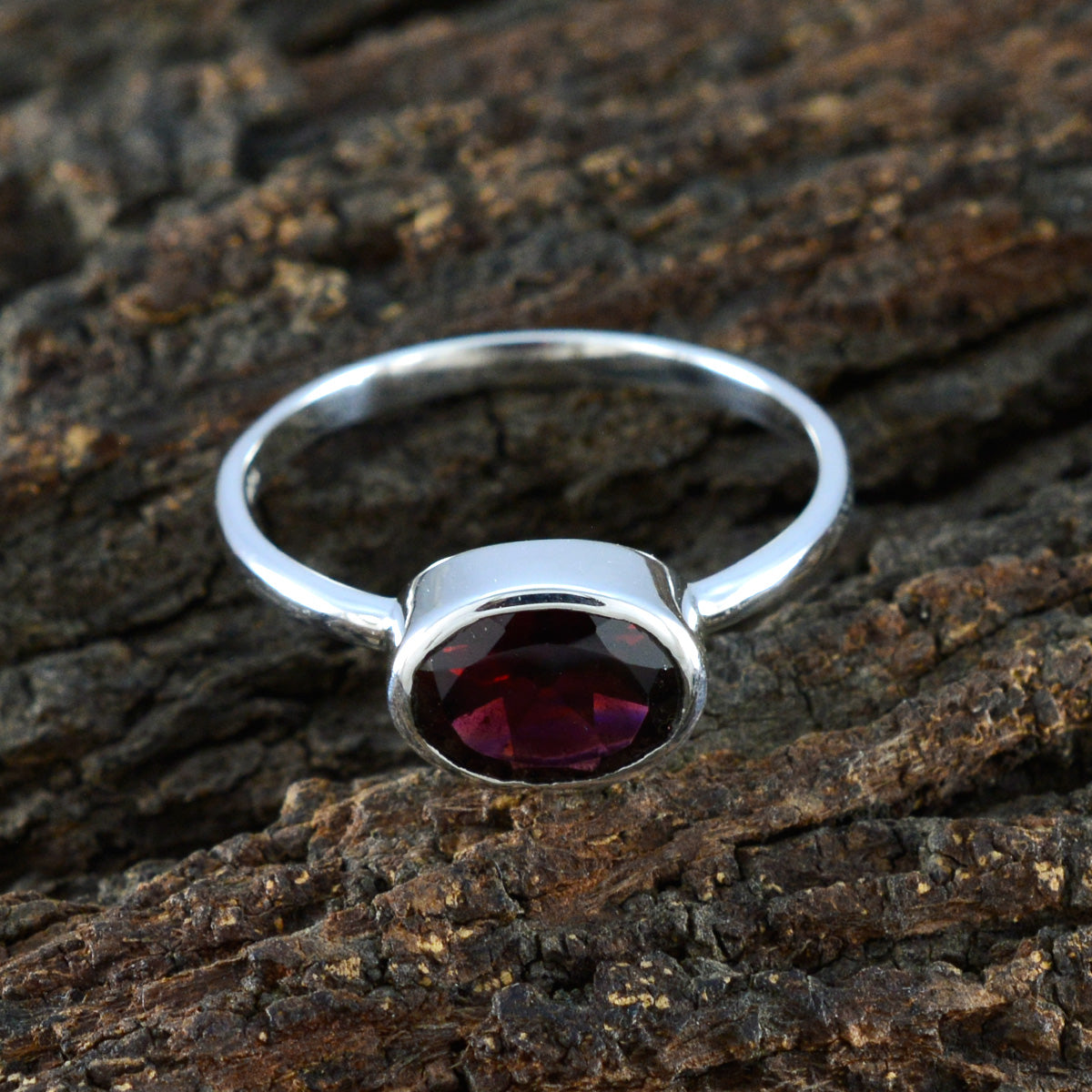 Garnet Solitaire American Sterling Silver Red Gems Dainty Trendy Ring Jewelry