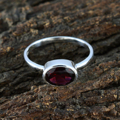 Garnet Solitaire American Sterling Silver Red Gems Dainty Trendy Ring Jewelry
