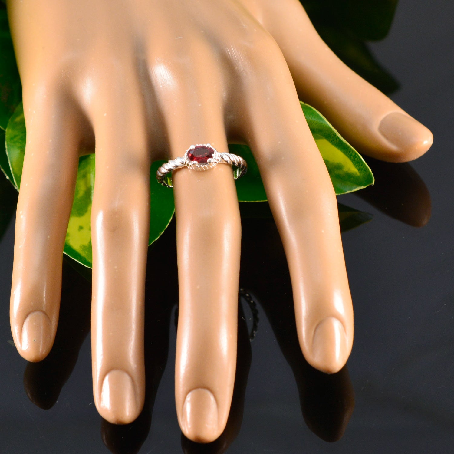 Garnet Solitaire American Sterling Silver Red Gemstone Dainty Trendy Ring Jewellery