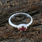 Garnet Solitaire American Sterling Silver Red Gemstone Dainty Trendy Ring Jewellery