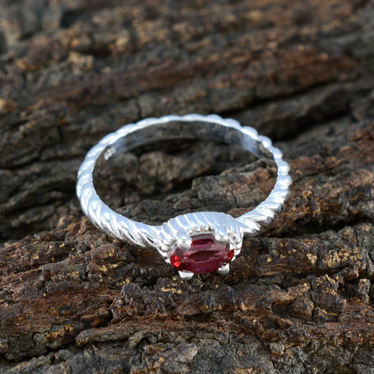 Garnet Solitaire American Sterling Silver Red Gemstone Dainty Trendy Ring Jewellery