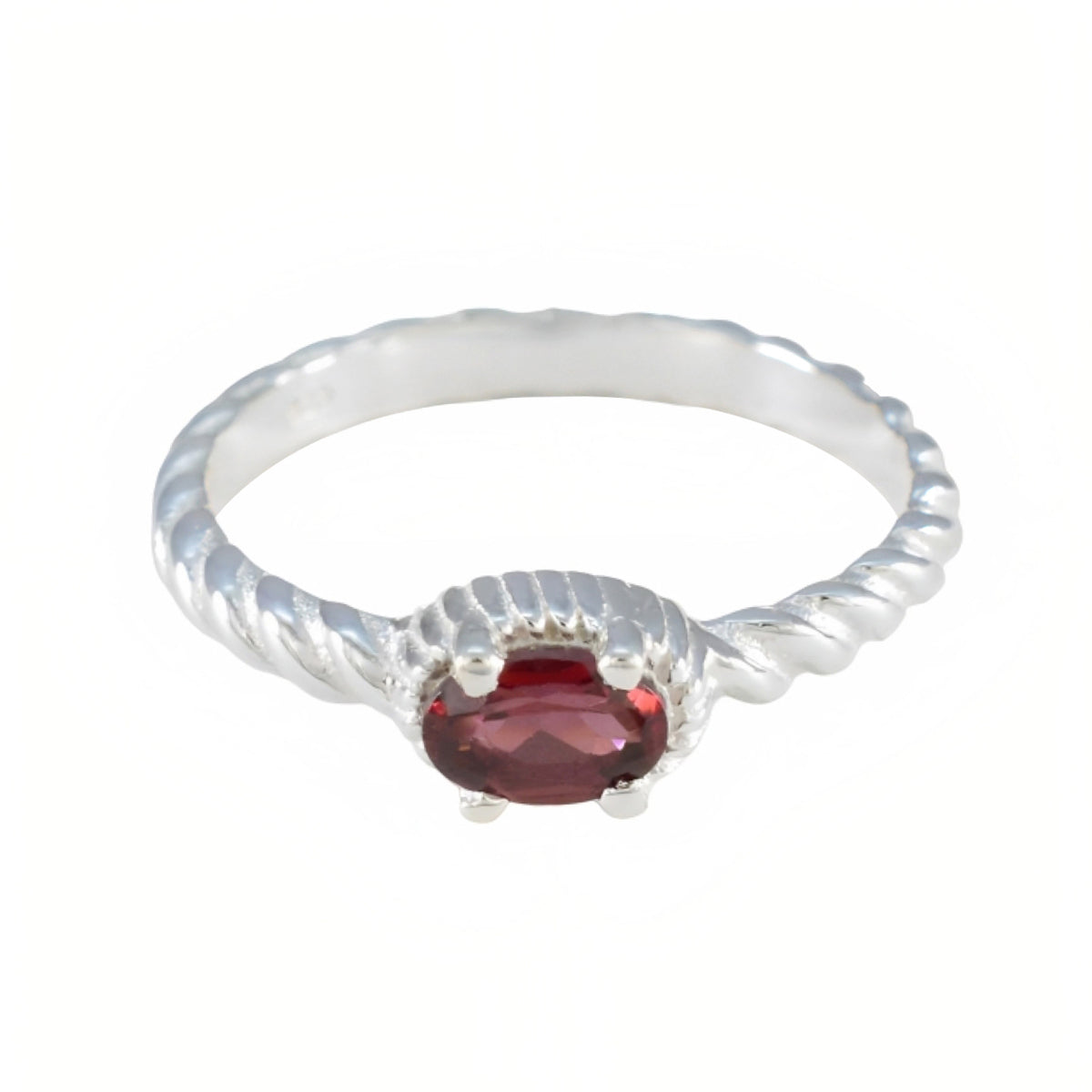 Garnet Solitaire American Sterling Silver Red Gemstone Dainty Trendy Ring Jewellery Hoofdafbeelding