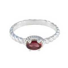 Garnet Solitaire American Sterling Silver Red Gemstone Dainty Trendy Ring Jewellery