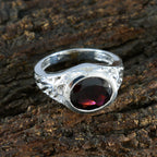 Garnet Solitaire Russian Sterling Silver Red Gems Mid weight Sophisticated Ring Jewelry