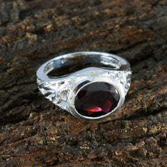 Garnet Solitaire Russian Sterling Silver Red Gems Mid weight Sophisticated Ring Jewelry