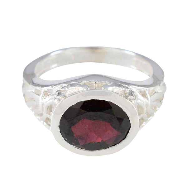 Garnet Solitaire Russian Sterling Silver Red Gems Mid weight Sophisticated Ring Jewelry