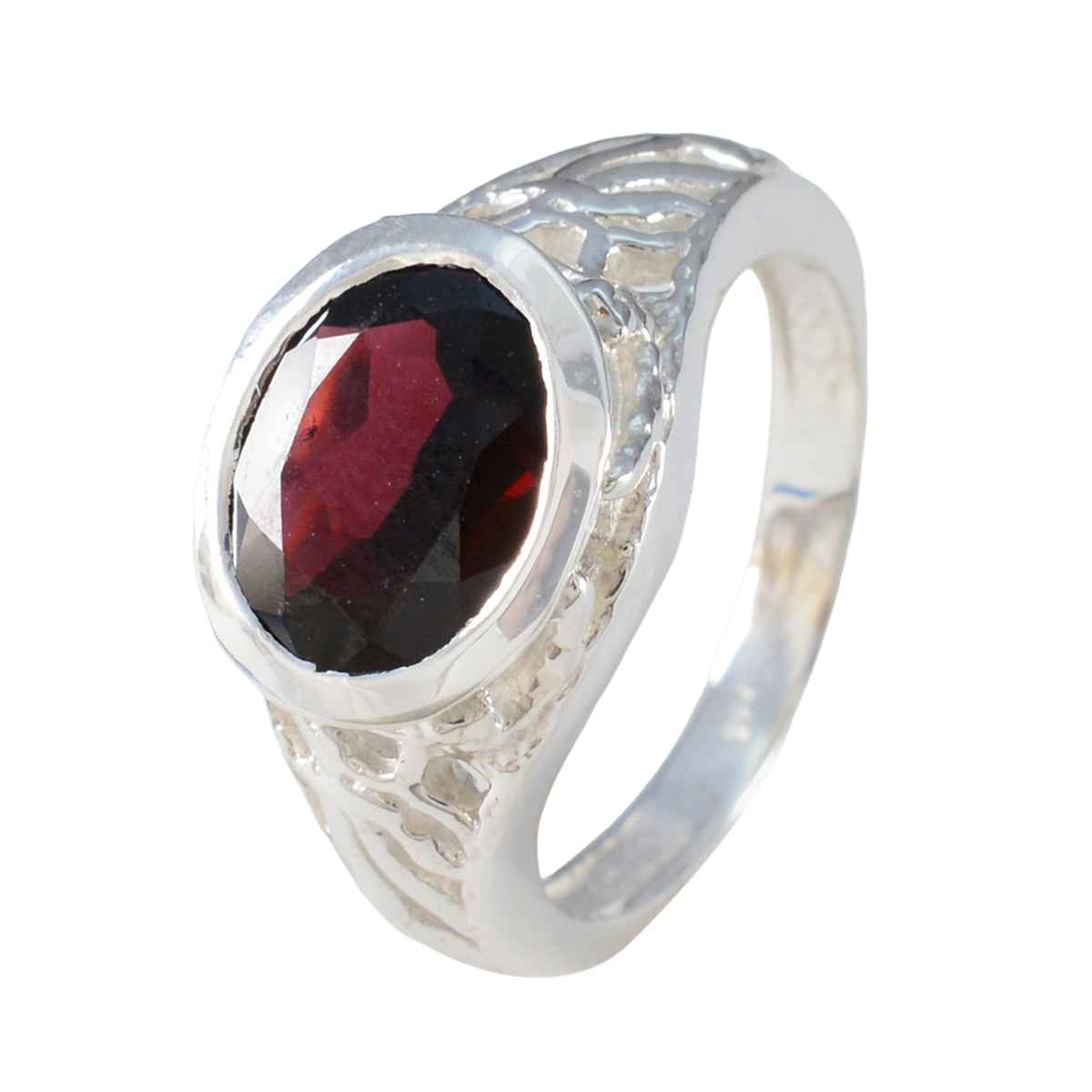Garnet Solitaire Russian Sterling Silver Red Gems Mid weight Sophisticated Ring Jewelry