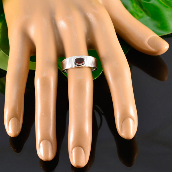 Garnet Solitaire German Silver Red Gemstone Minimal Boho Ring Jewelry