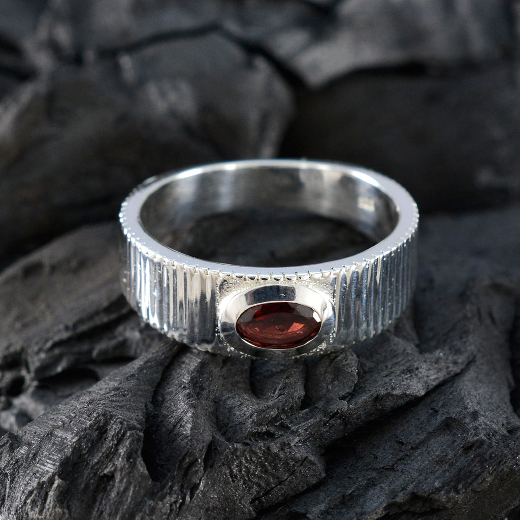 Garnet Solitaire German Silver Red Gemstone Minimal Boho Ring Jewelry