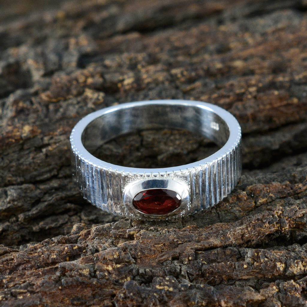 Garnet Solitaire German Silver Red Gemstone Minimal Boho Ring Jewelry