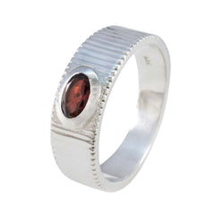 Garnet Solitaire German Silver Red Gemstone Minimal Boho Ring Jewelry