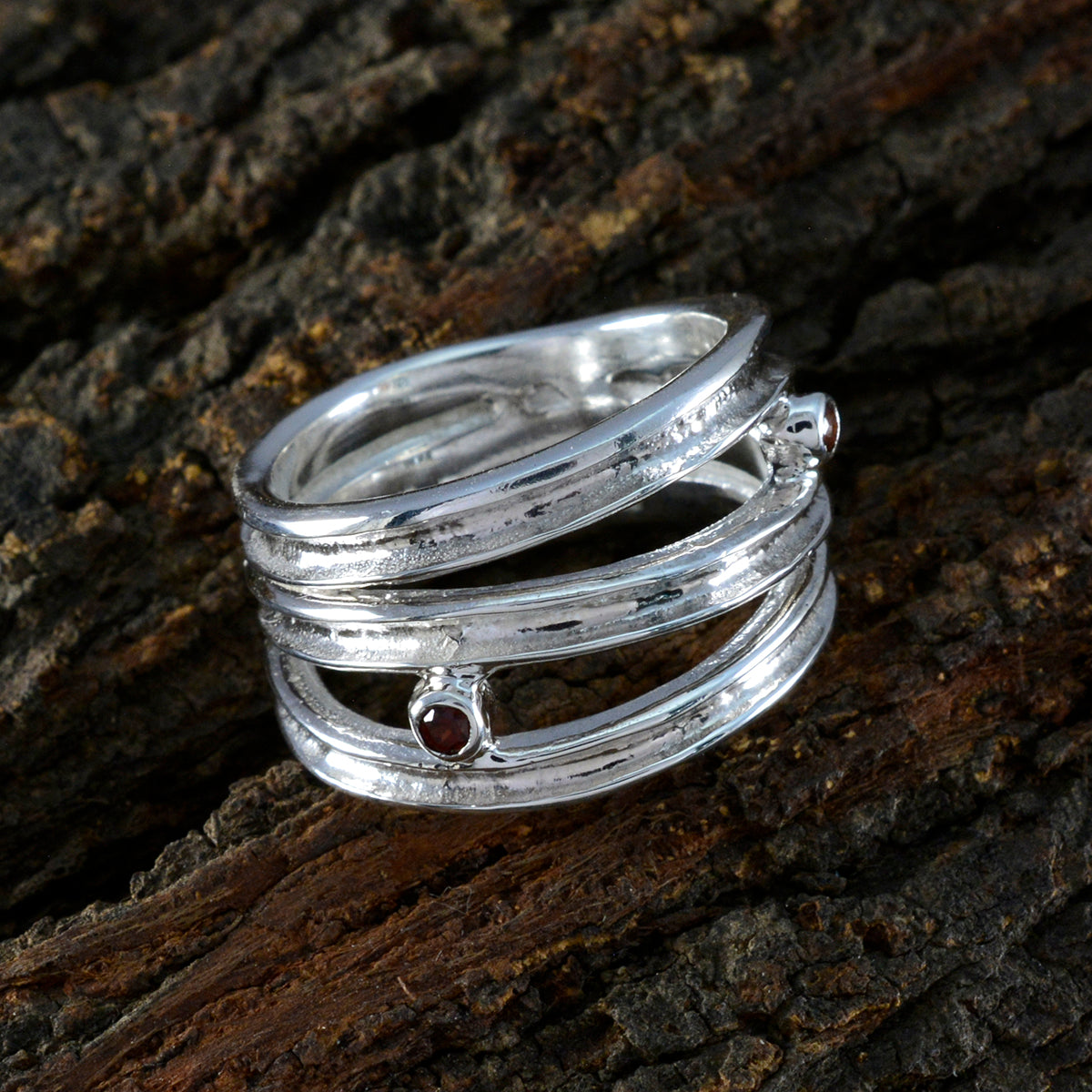 Garnet Solitaire Italian 925 Sterling Silver Red Gemstones Edgy Modern Ring Jewellery