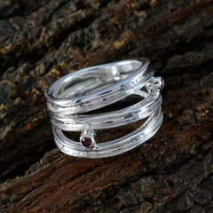 Garnet Solitaire Italian 925 Sterling Silver Red Gemstones Edgy Modern Ring Jewellery