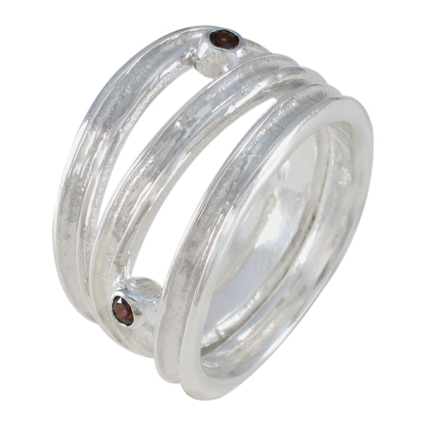 Garnet Solitaire Italian 925 Sterling Silver Red Gemstones Edgy Modern Ring Jewellery