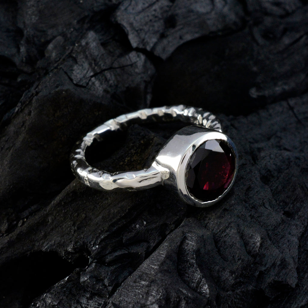 Garnet Solitaire German 925 Silver Red Gemstones Classic Trendy Ring Jewelry