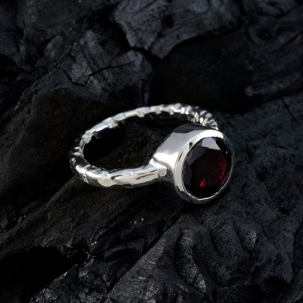 Garnet Solitaire German 925 Silver Red Gemstones Classic Trendy Ring Jewelry