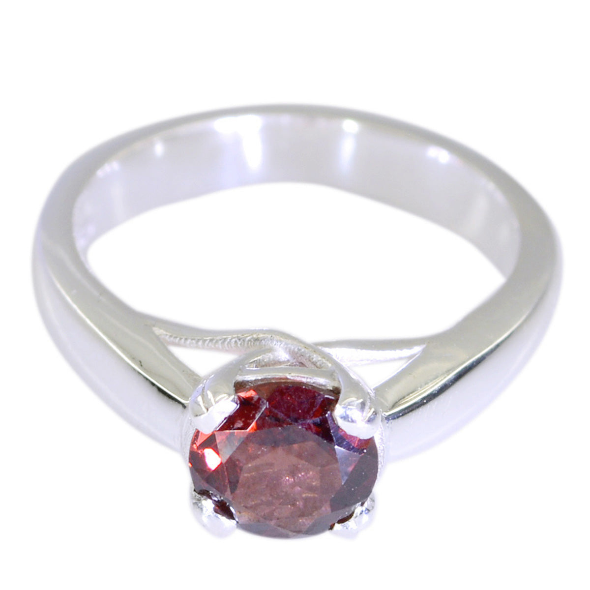 Anillo pequeño moderno con solitario de granate egipcio, piedra preciosa roja en plata 92,5. Imagen secundaria del producto