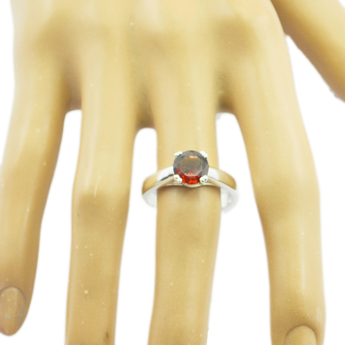 Garnet Solitaire Egyptian 92.5 Silver Red Gemstone Tiny Modern Ring Jewelry