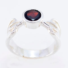 Garnet Solitaire French 925 Silver Red Gemstone Eye catching Art Deco Ring Jewellery