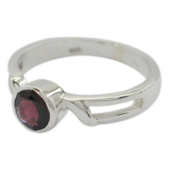 Granat Solitär Amerikanischer Sterling Silber Rote Edelsteine Flüsterdünner moderner Ring Schmuck