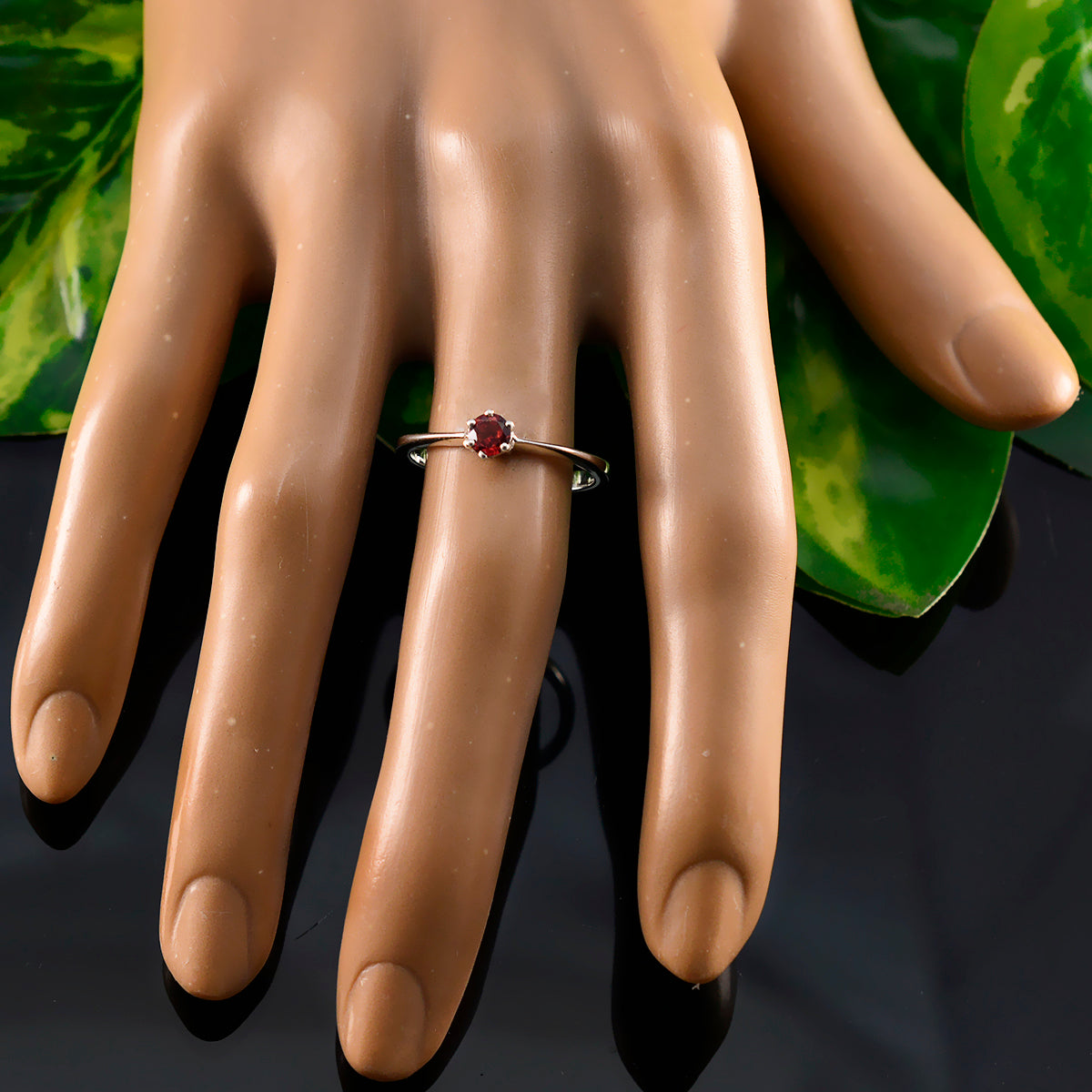 Garnet Solitaire Turkish Sterling Silver Red Gemstone Elegant  Graceful Ring Jewelry