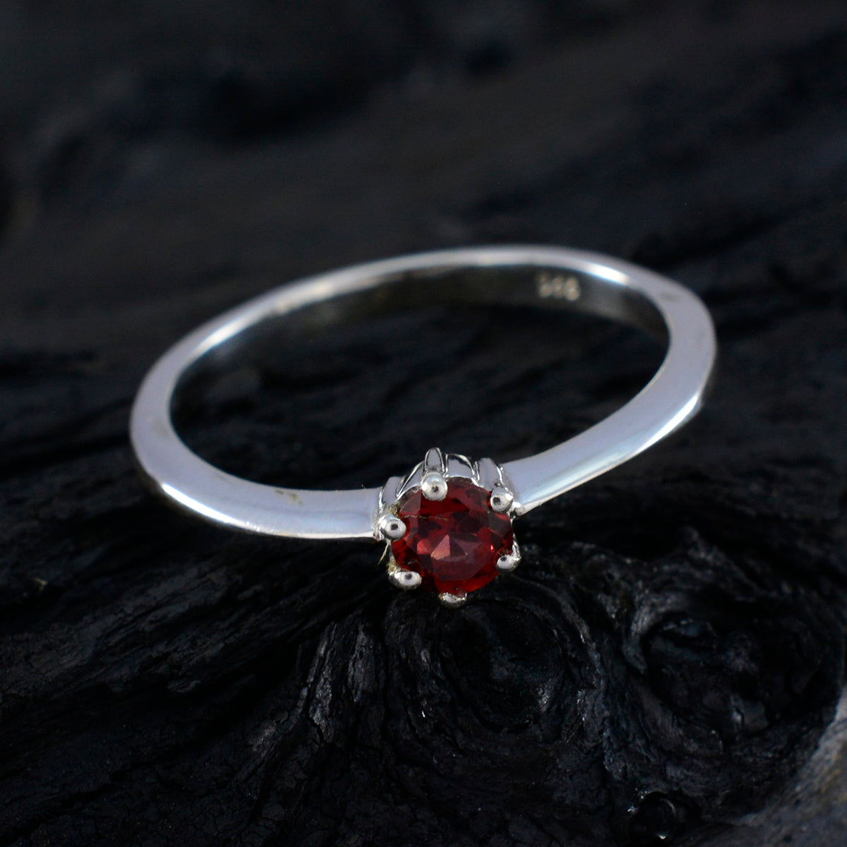 Garnet Solitaire Turkish Sterling Silver Red Gemstone Elegant  Graceful Ring Jewelry