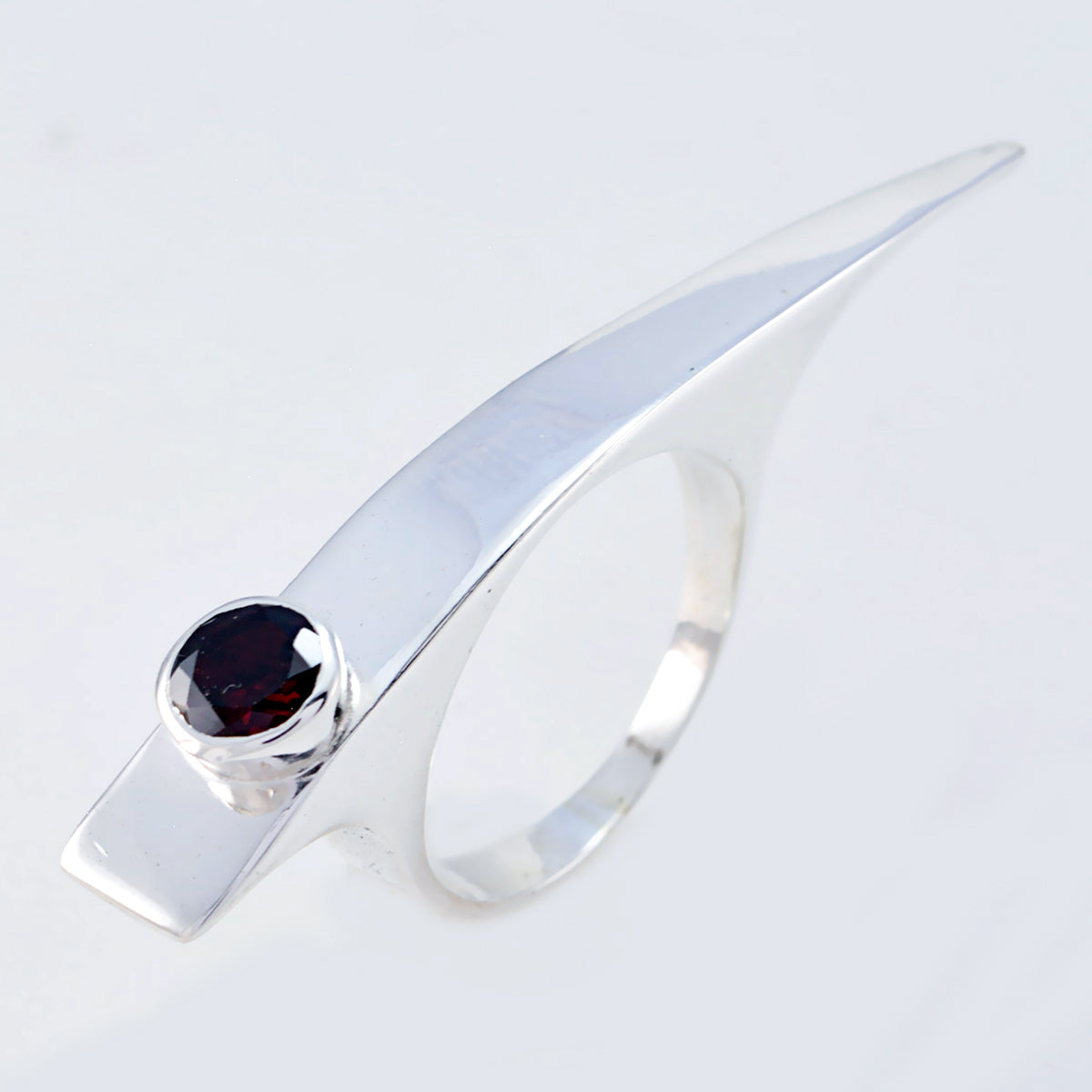 Garnet Solitaire French 925 Sterling Silver Red Gemstones Versatile Contemporary Ring Jewellery