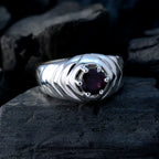 Garnet Solitaire German Silver Red Gemstone Minimal Abstract Ring Jewelry