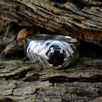 Garnet Solitaire German Silver Red Gemstone Minimal Abstract Ring Jewelry