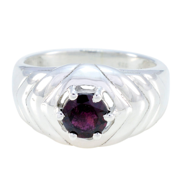 Garnet Solitaire German Silver Red Gemstone Minimal Abstract Ring Jewelry
