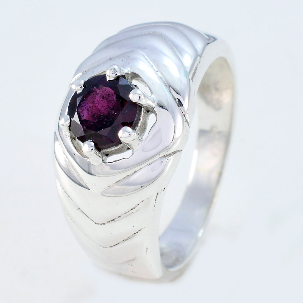 Garnet Solitaire German Silver Red Gemstone Minimal Abstract Ring Jewelry