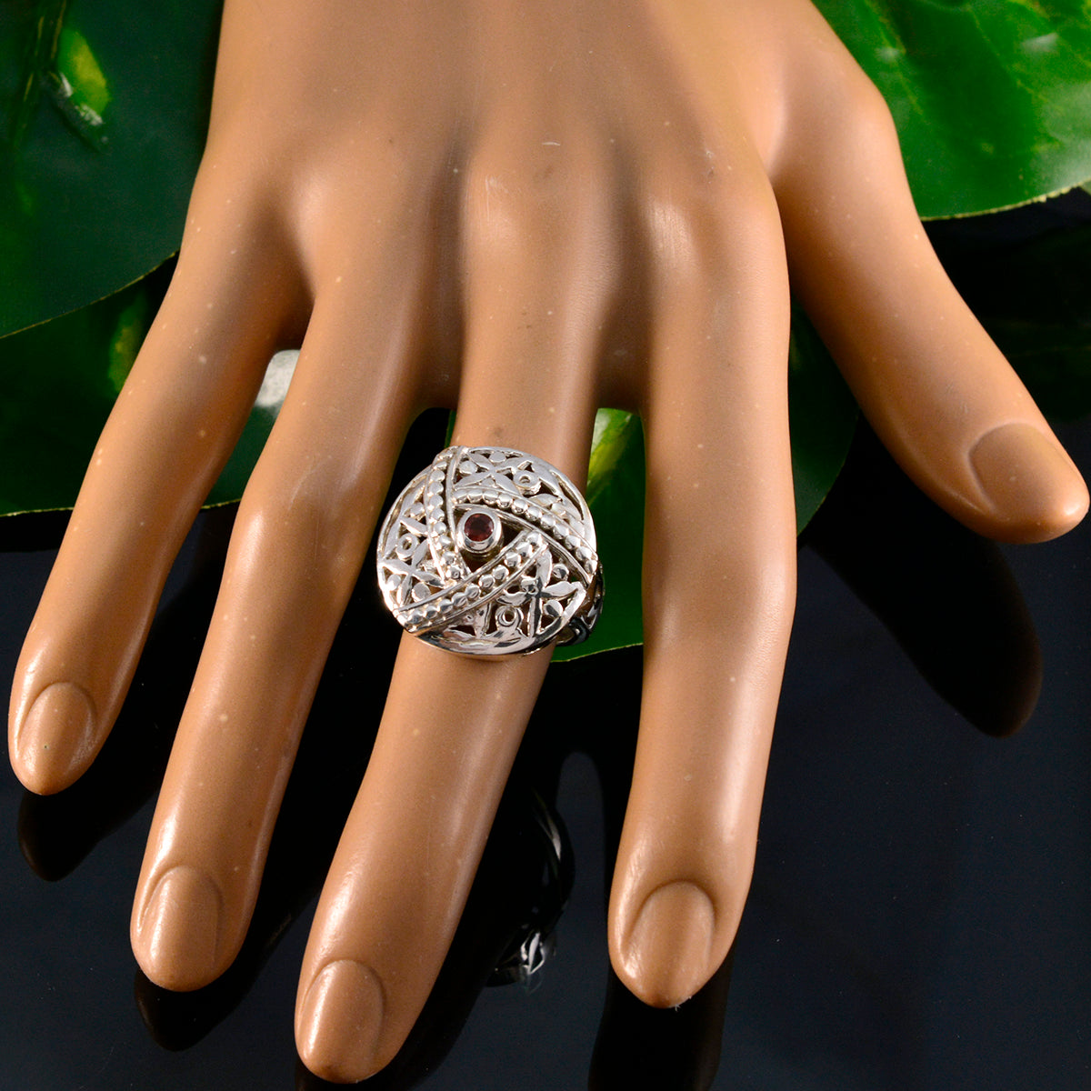 Garnet Solitaire Middle Eastern Silver Red Gems Essential  Filigree Ring Jewellery