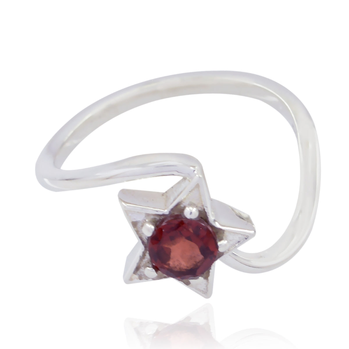 Garnet Solitaire American 92.5 Silver Red Gems Delicate Contemporary Ring Jewelry Immagine principale del prodotto