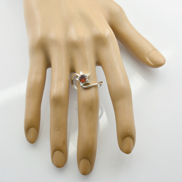 Garnet Solitaire American 92.5 Silver Red Gems Delicate Contemporary Ring Jewelry