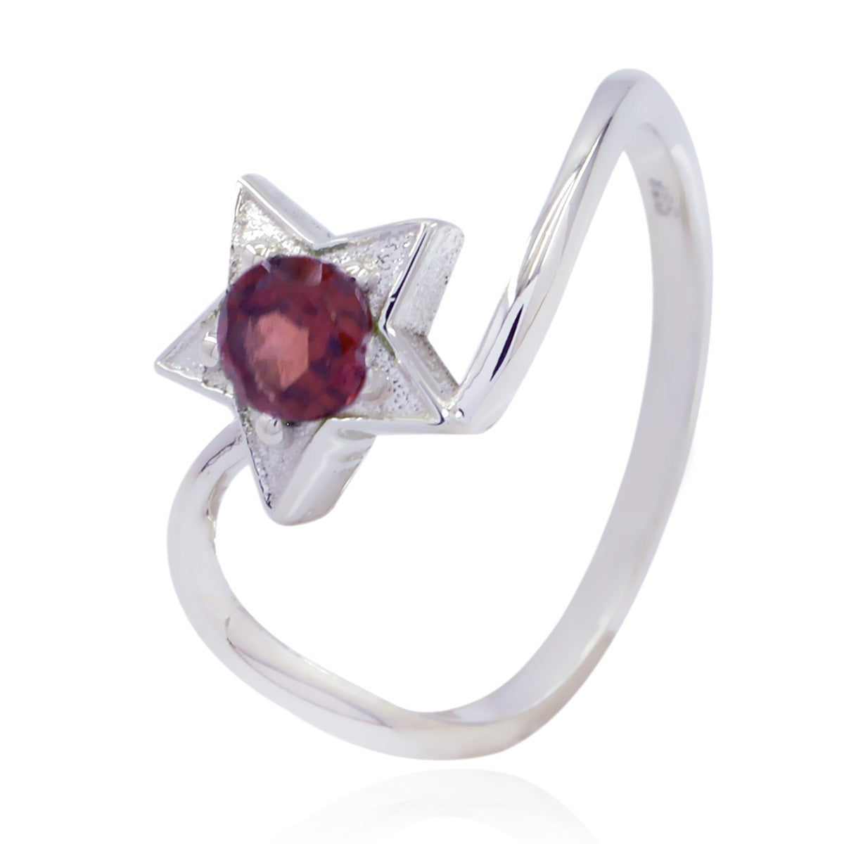 Garnet Solitaire American 92.5 Silver Red Gems Delicate Contemporary Ring Jewelry