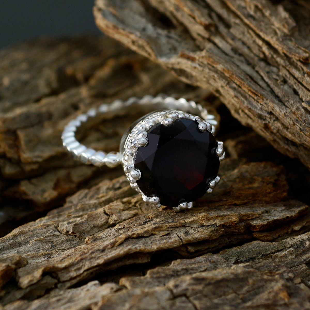 Garnet Solitaire Indian 925 Sterling Silver Red Gemstones Slim Luxurious Ring Jewellery