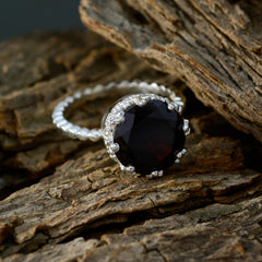 Garnet Solitaire Indian 925 Sterling Silver Red Gemstones Slim Luxurious Ring Jewellery